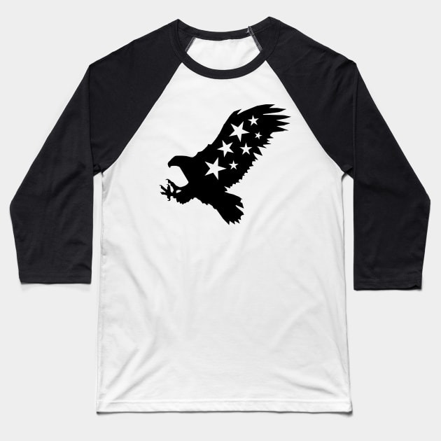 Eagle With Stars Black And White Baseball T-Shirt by CANJ72